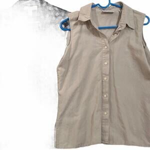 Vintage 60% Linen Marsh Landing Button Down Top Tan Cream Khaki 40% Cotton M